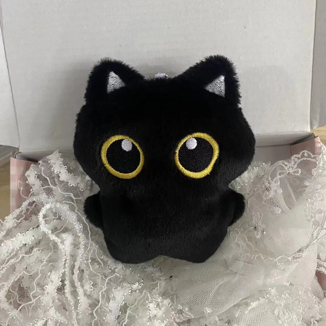 10cm Cute Black Cat plush toy Doll keychain