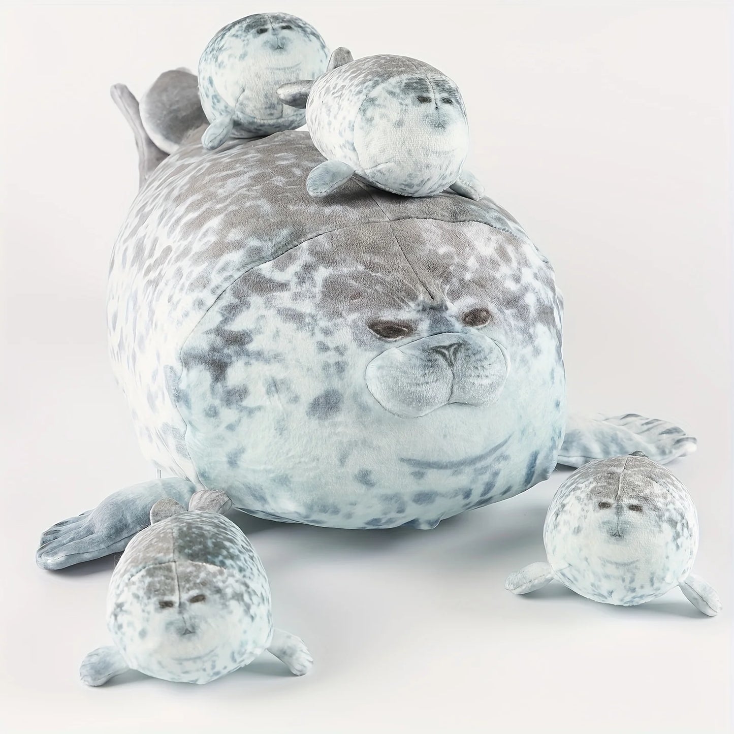 40cm Plush Blob Mother Seal Pillow with 4 little plush seals