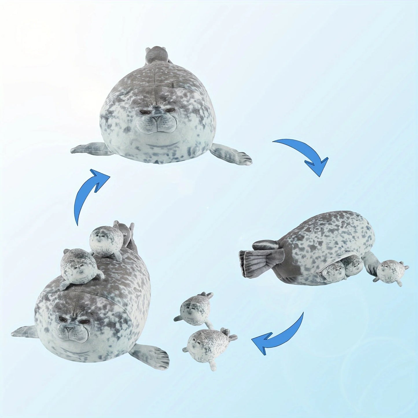 40cm Plush Blob Mother Seal Pillow with 4 little plush seals