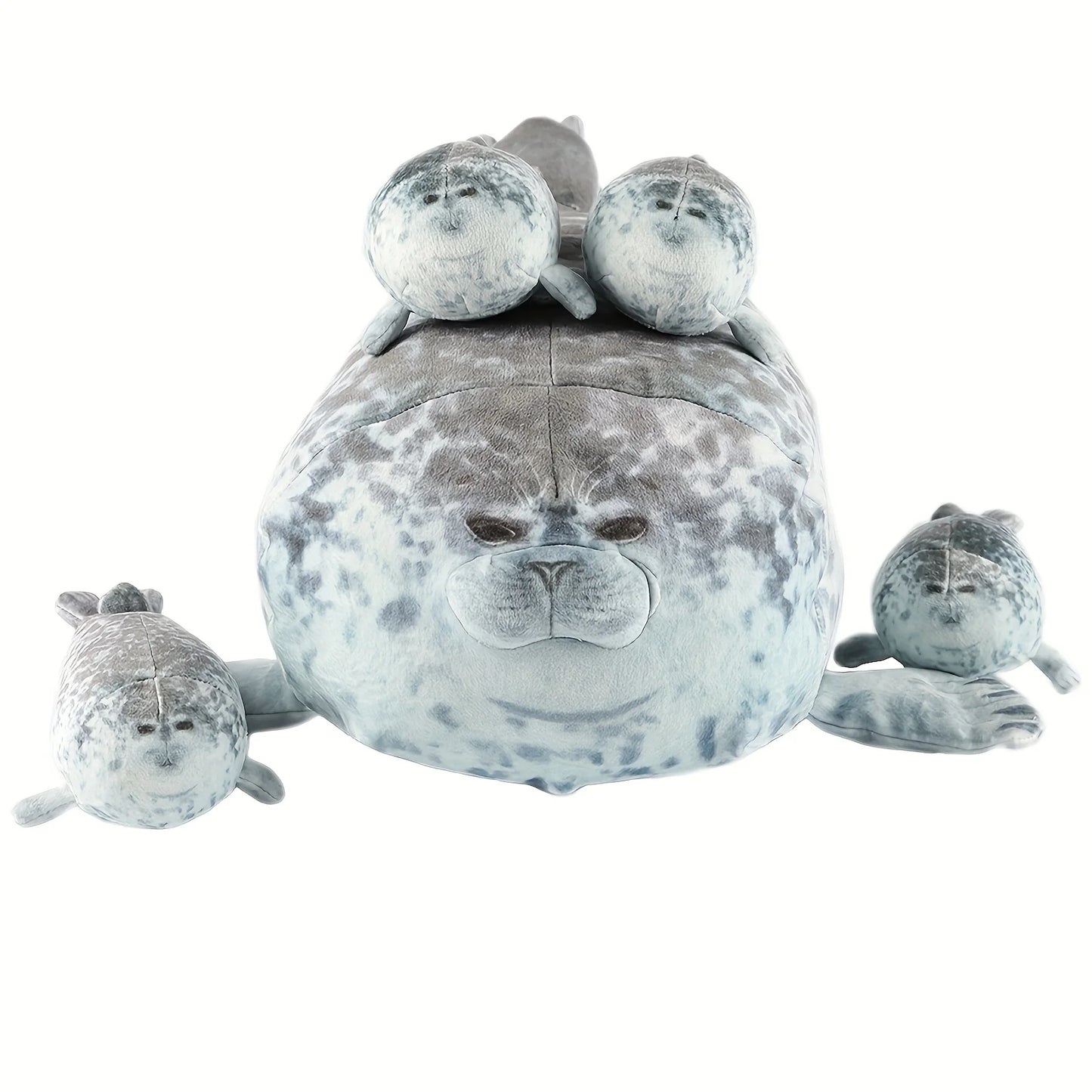 40cm Plush Blob Mother Seal Pillow with 4 little plush seals