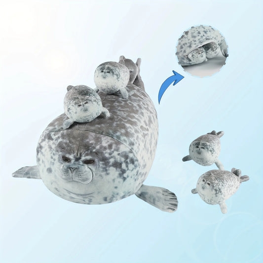 40cm Plush Blob Mother Seal Pillow with 4 little plush seals