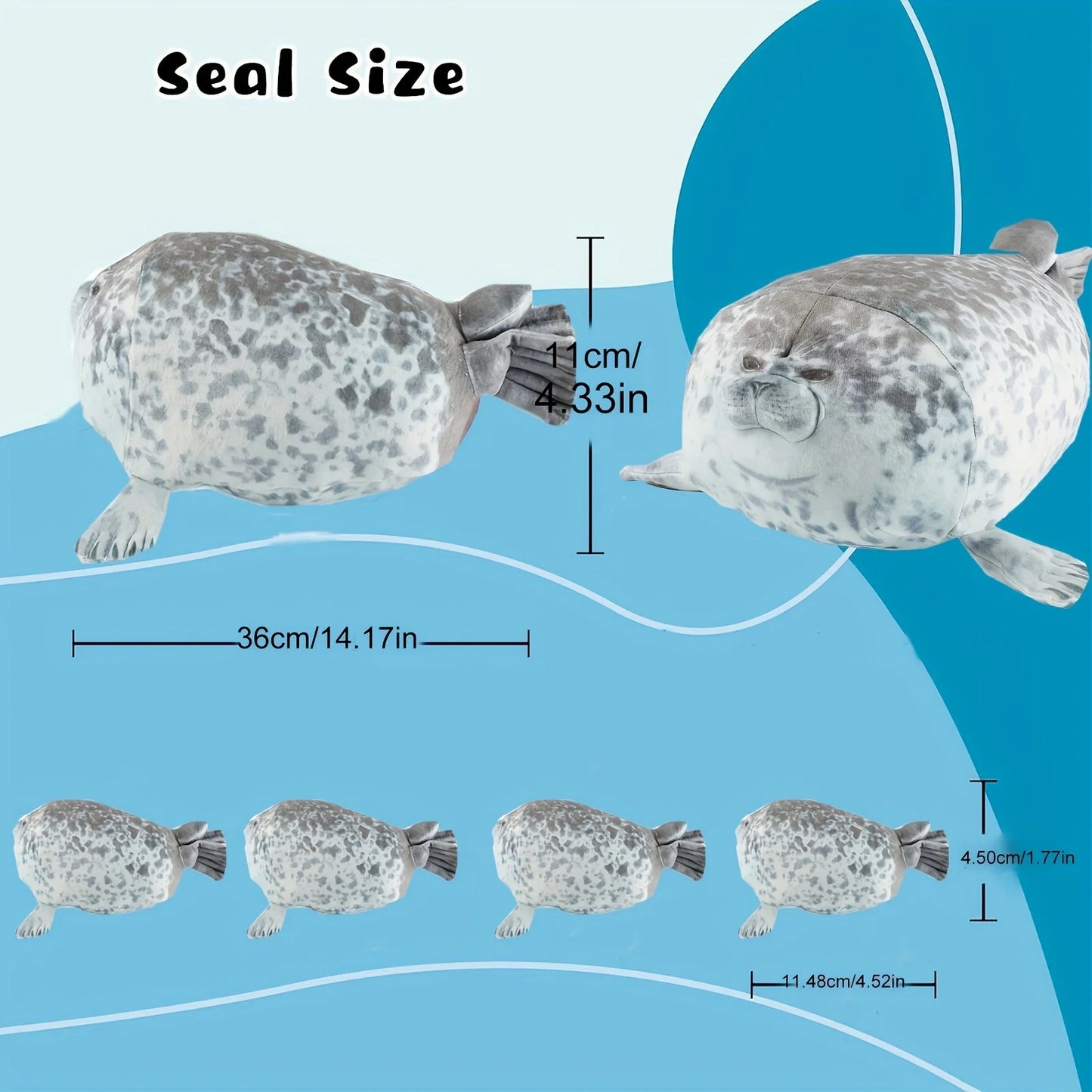 40cm Plush Blob Mother Seal Pillow with 4 little plush seals