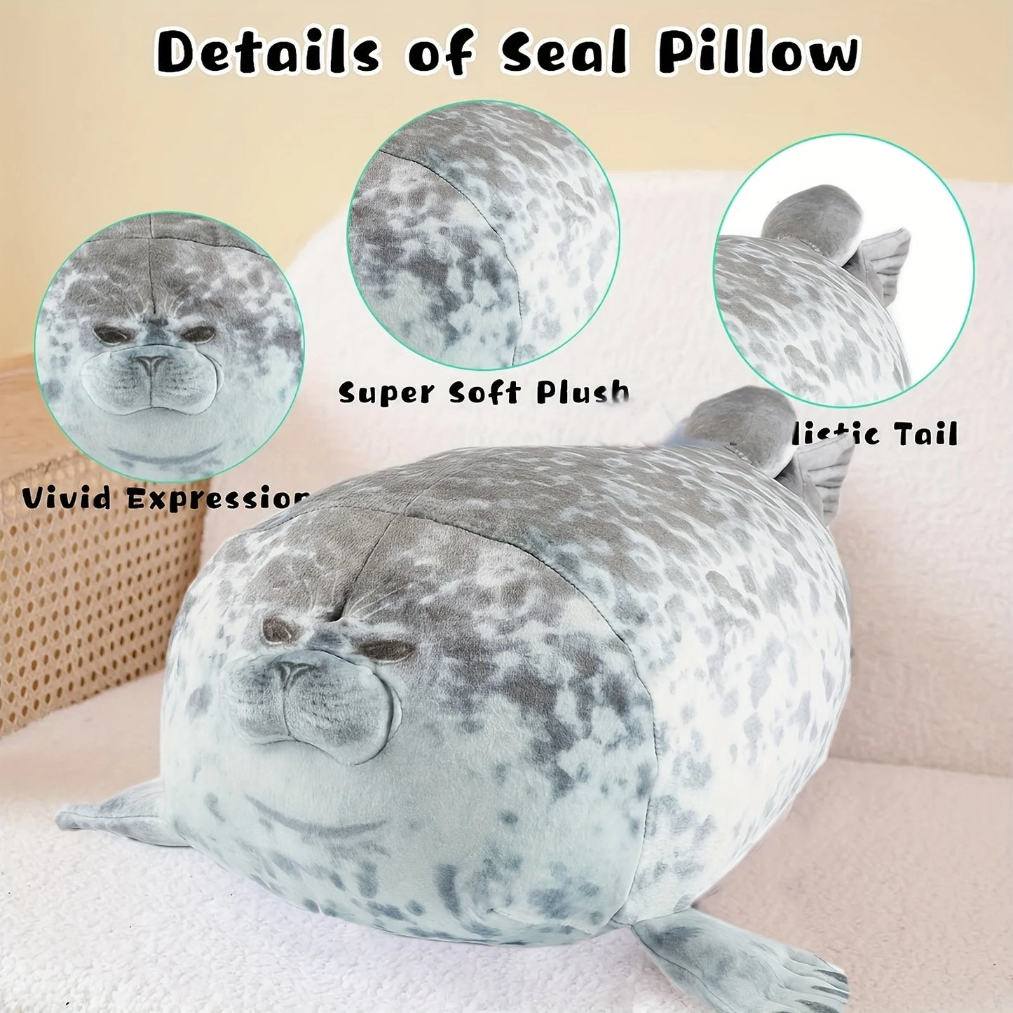 40cm Plush Blob Mother Seal Pillow with 4 little plush seals