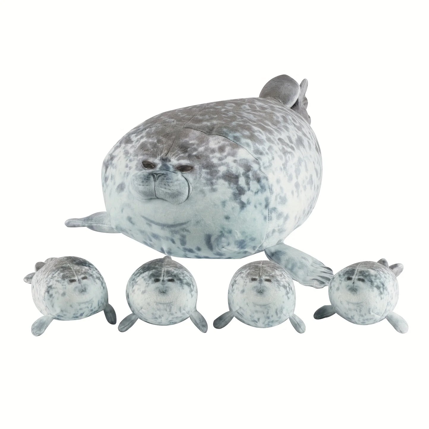40cm Plush Blob Mother Seal Pillow with 4 little plush seals